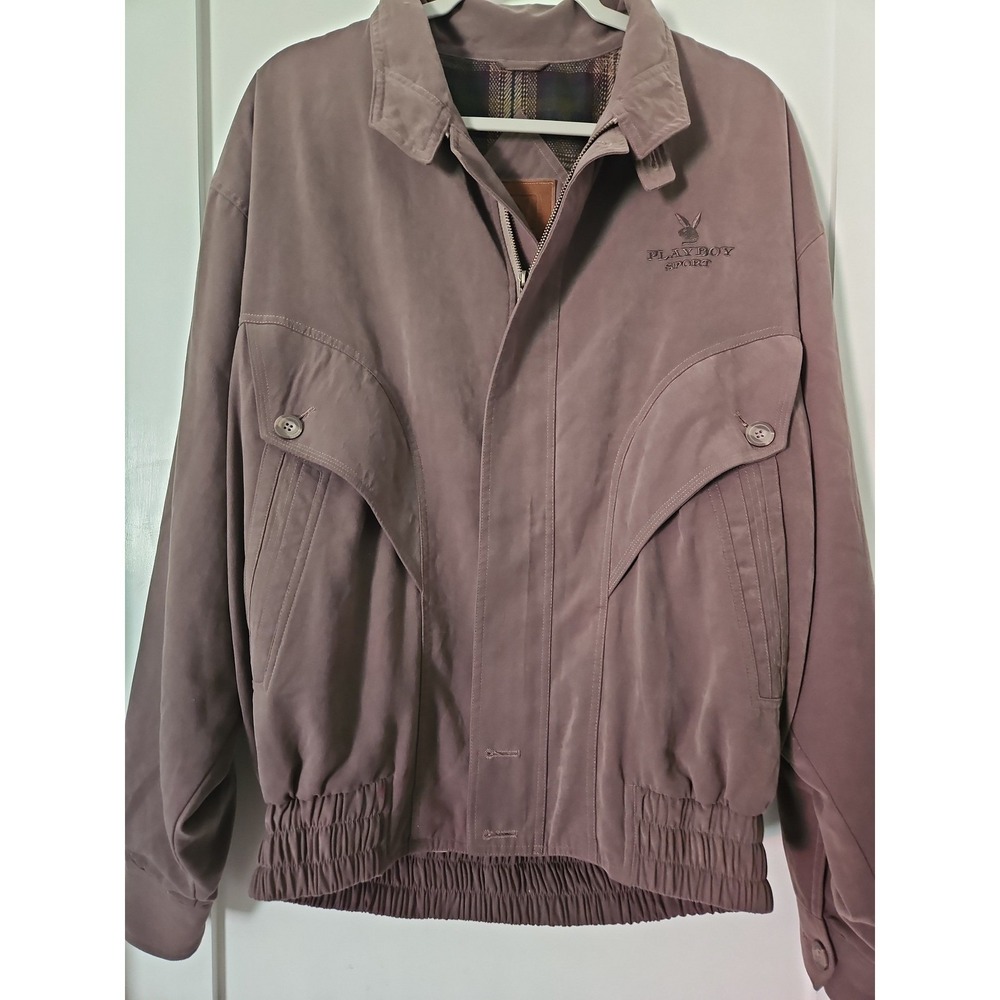 Vintage 90s Playboy Harrington Bomber Jacket Plum Plaid Quilted XL - Picture 11 of 12